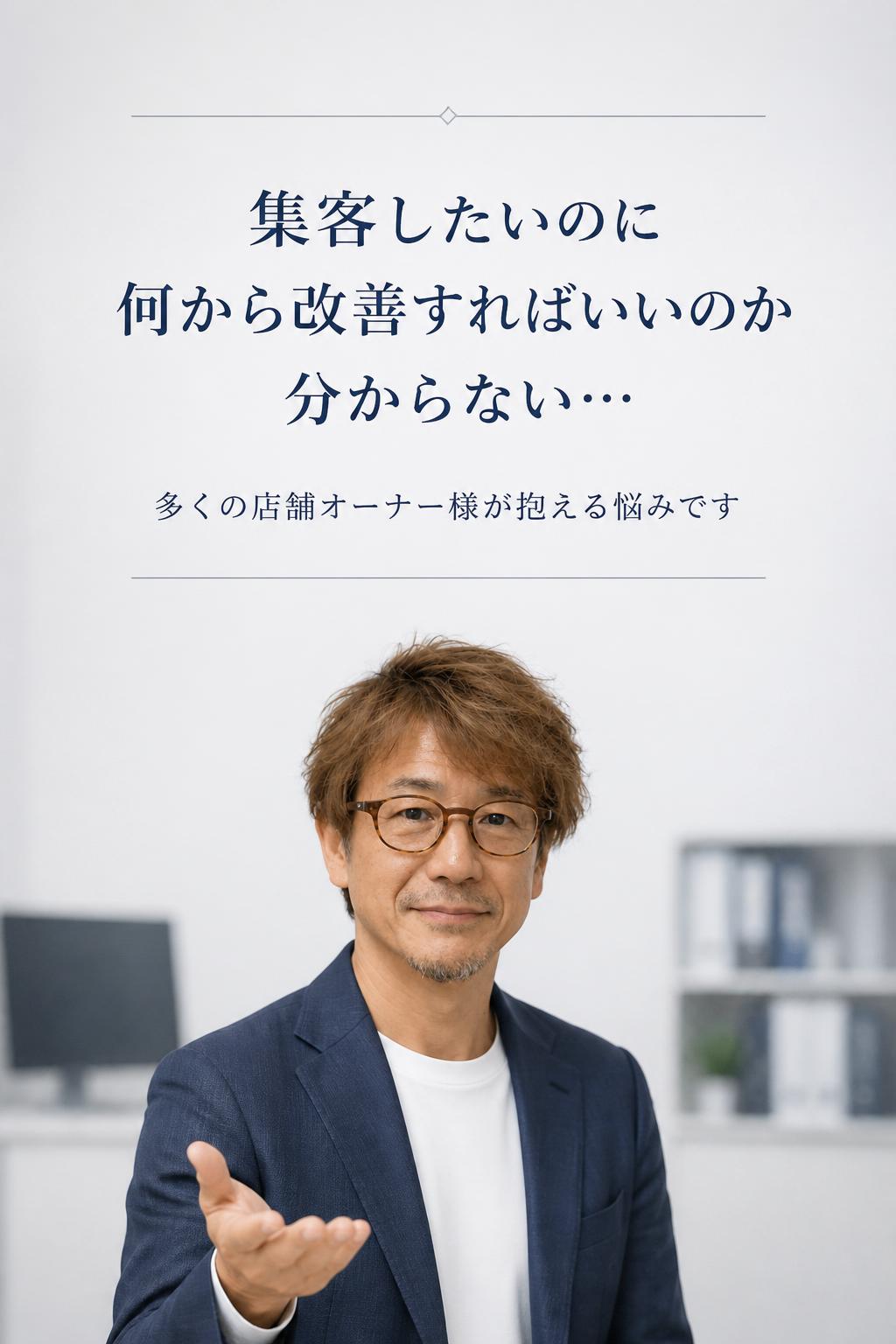 【Q】共感・問題提起セクション
「集客したいのに、何から改善すればいいのか分からない…」
多くの店舗オーナー様が、日々このような悩みを抱えています。