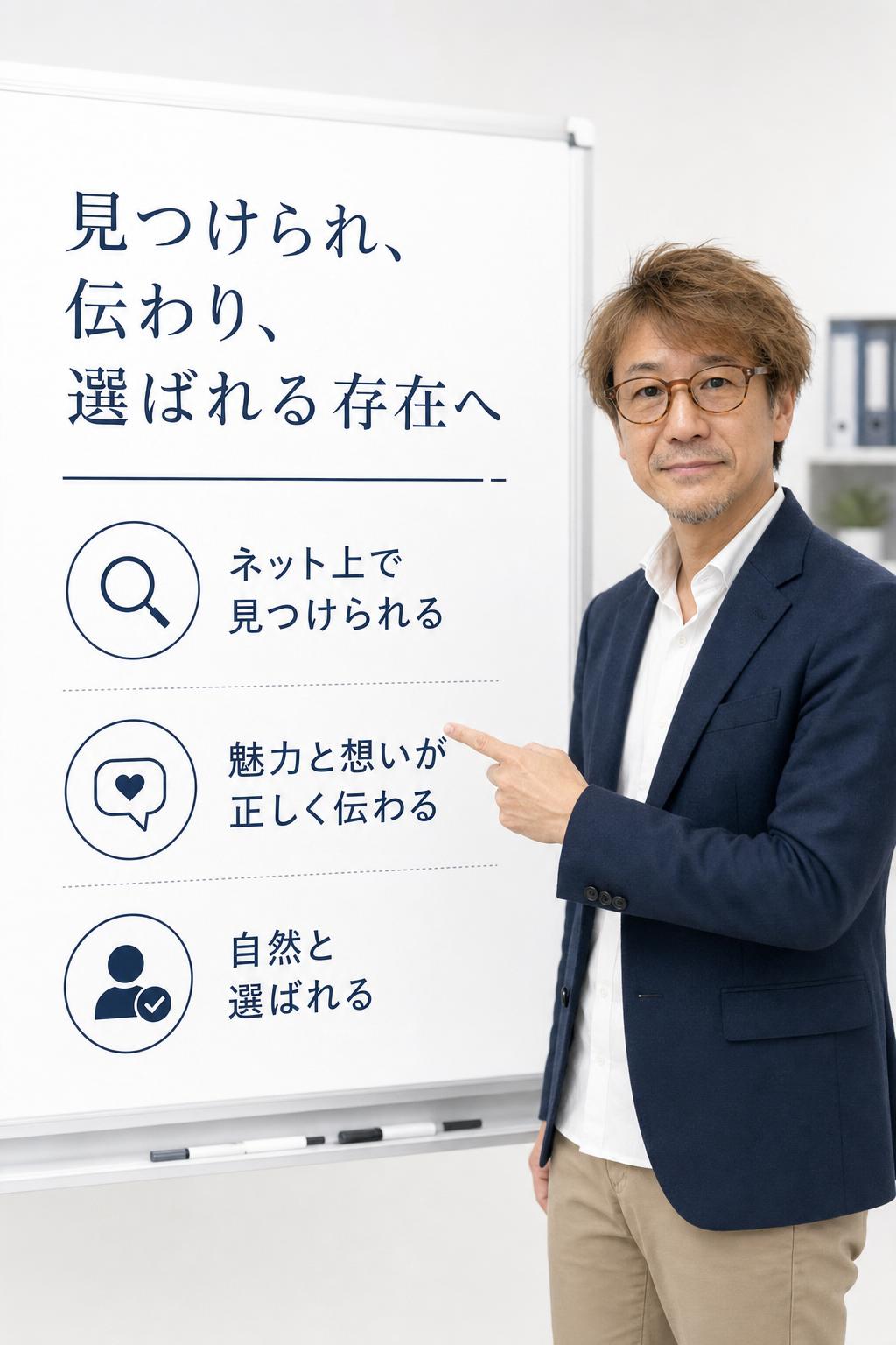 だからこそ、ネット上に自分のお店・会社の情報が載っていない、お店・会社の魅力をきちんと伝えられる手段がない、どれだけ努力しても新しいお客様が来ない、といった悩みから解放され、自分のお店・会社がネットでしっかり”見つけられ、伝えたい想いが”正しく伝わり、自然と”選ばれる”存在になる。